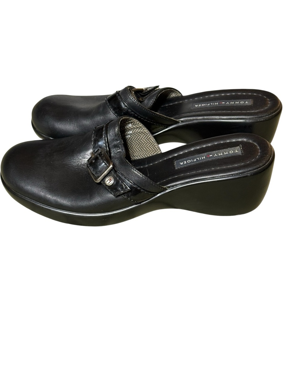 Tommy Hilfiger Allison Clog Mule 2” Wedge Heels Black Women SZ 7.5M